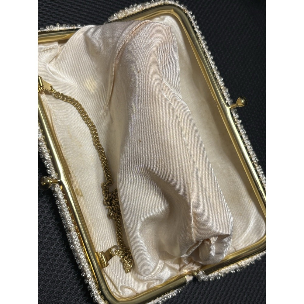 Vintage 1950-60s Lumiered Corde Beaded Hand Bag/Purse/Clutch Ivory/cream & Gold - Picture 10 of 14